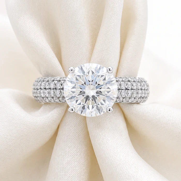 Certified 3.66Ct Micro Pave Diamond Engagement Ring 10k White Gold Lab Grown