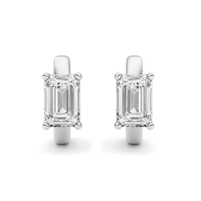 2Ct TW Emerald Diamond Hoops 14k Gold Lab Grown Huggie Earrings
