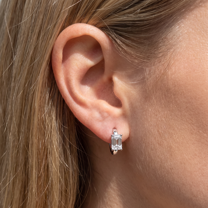 2Ct TW Emerald Diamond Hoops 14k Gold Lab Grown Huggie Earrings