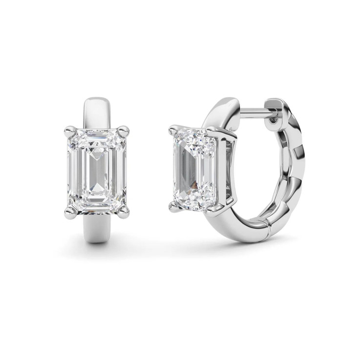 2Ct TW Emerald Diamond Hoops 14k Gold Lab Grown Huggie Earrings