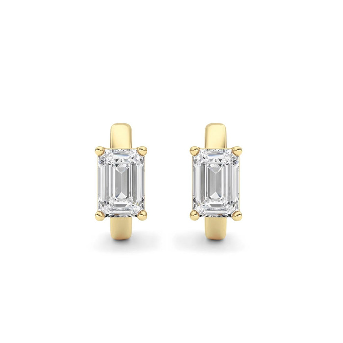 2Ct TW Emerald Diamond Hoops 14k Gold Lab Grown Huggie Earrings