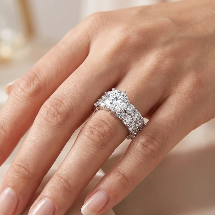 9 1/2Ct TW Diamond Eternity Engagement Wedding Ring Set 14k White Gold Lab Grown