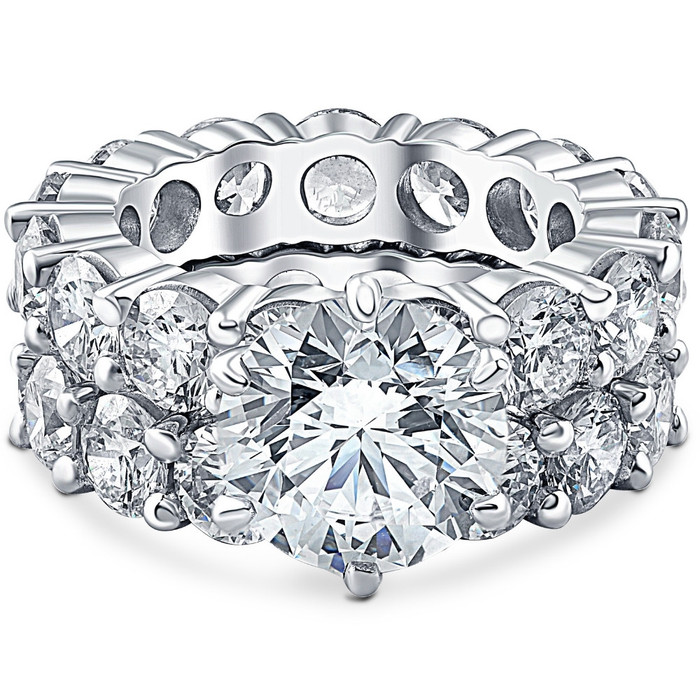 9 1/2Ct TW Diamond Eternity Engagement Wedding Ring Set 14k White Gold Lab Grown 9 1/2Ct TW Diamond Eternity Engagement Wedding Ring Set 14k White Gold Lab Grown