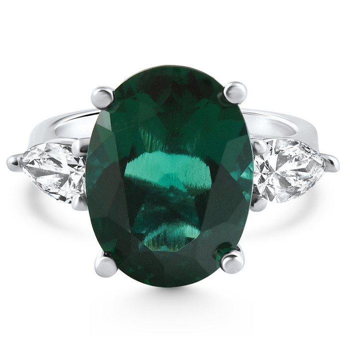 16x12mm Emerald & 1Ct Pear Shape Diamond Ring 14k Gold Lab Grown