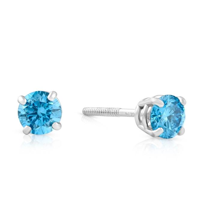 1/2ct Blue Lab Grown Diamond Studs Screw Back 14K White Gold Earrings