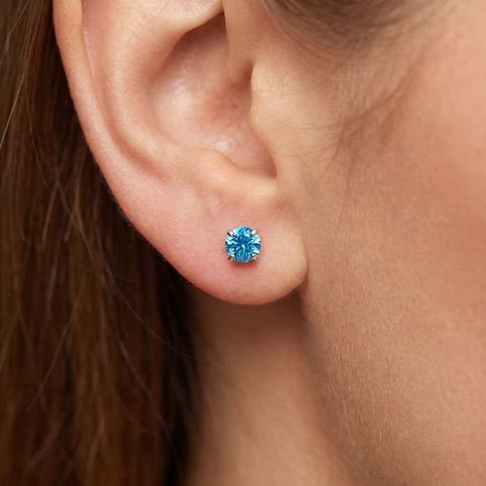1/2ct Blue Lab Grown Diamond Studs Screw Back 14K White Gold Earrings