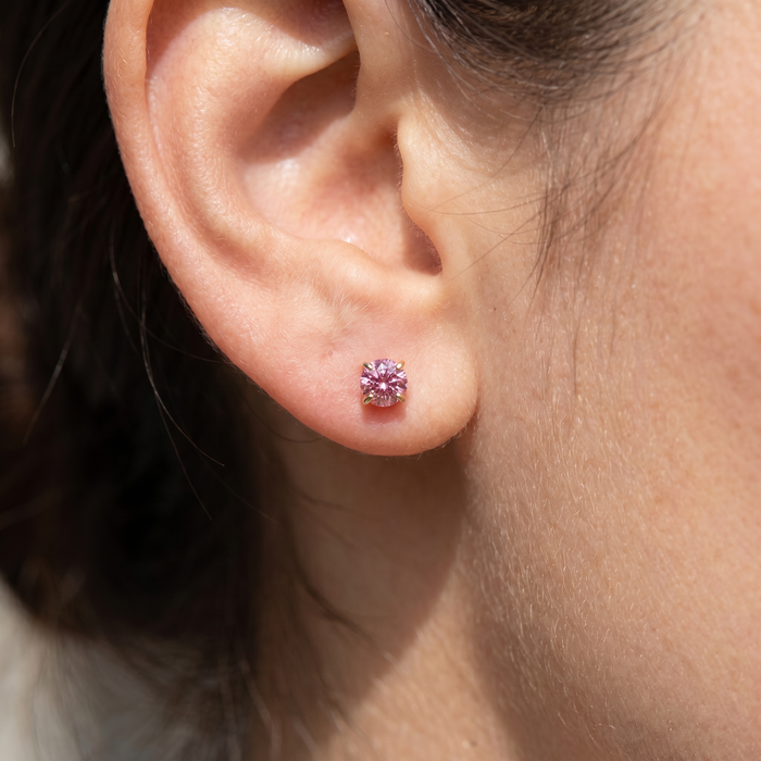 1/2Ct Pink Lab Grown Diamond Screw Back Studs Earrings 14K Yellow Gold