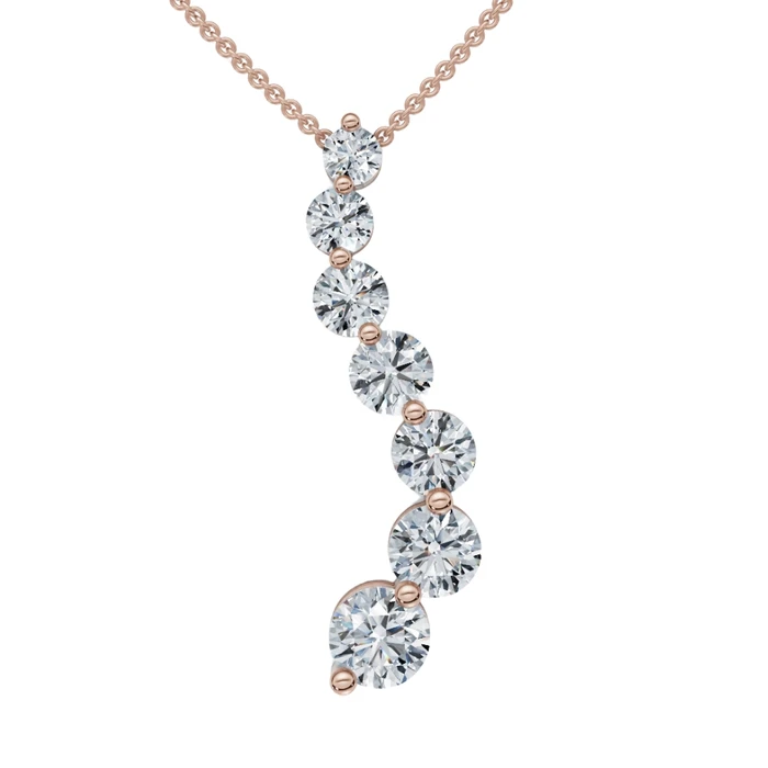 1/2 - 3 Ct Diamond 7-Stone Journey Pendant 14k Gold Necklace Lab Grown