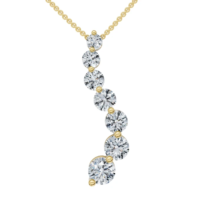 1/2 - 3 Ct Diamond 7-Stone Journey Pendant 14k Gold Necklace Lab Grown