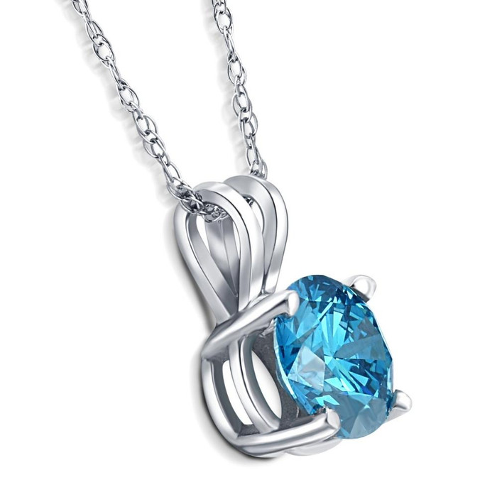1/4 - 2Ct TW Blue Lab Grown Diamond Solitaire Pendant 14k White or Yellow Gold