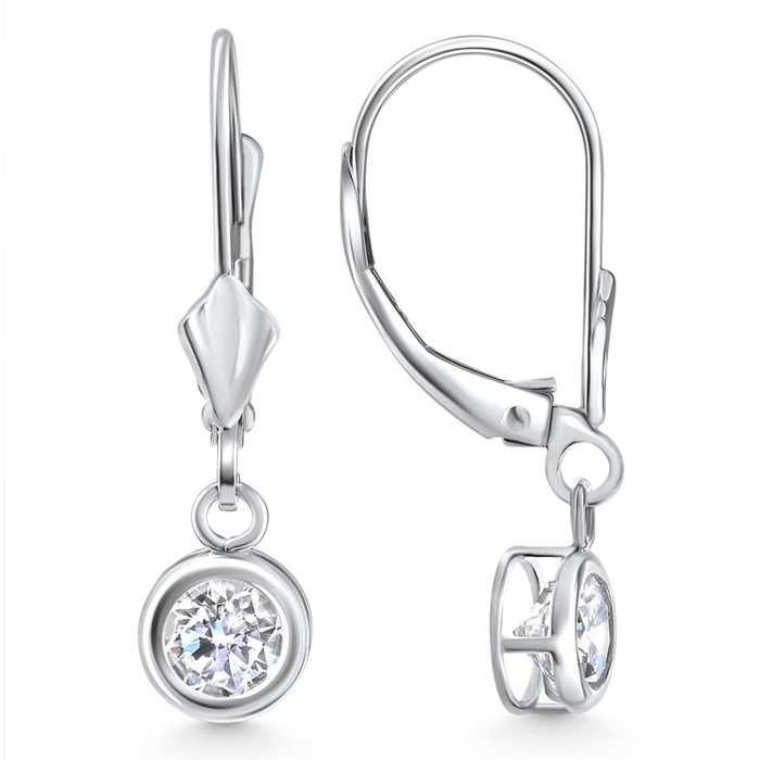 1Ct Diamond Lab Grown Dangle Lever Back Hoop Earrings 14k White Gold