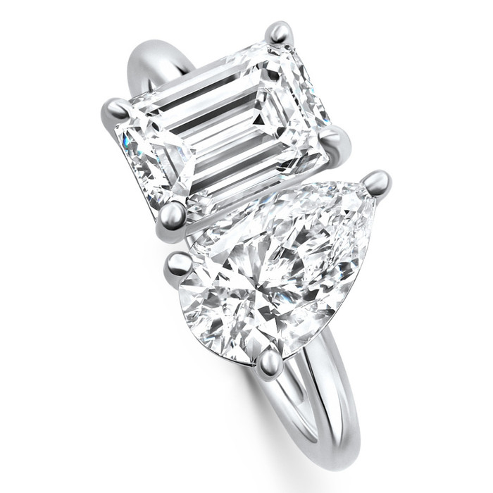 3.50Ct Moi Et Toi Diamond Ring Pear & Emerald Shape 14k White Gold Lab Grown