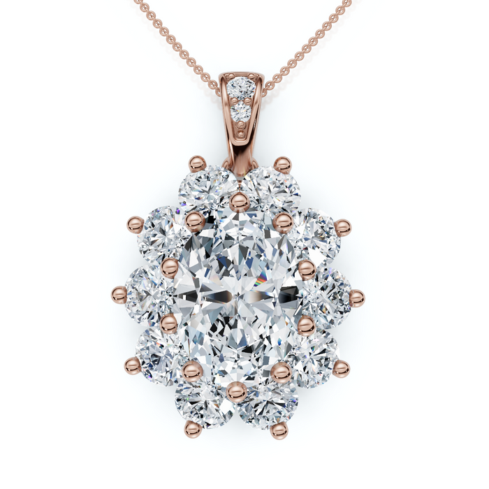 Certified 8 1/2Ct Oval Diamond Pendant 14k Gold Lab Grown 1.25" Tall