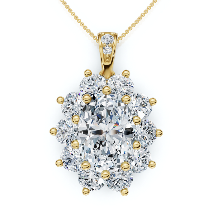 Certified 8 1/2Ct Oval Diamond Pendant 14k Gold Lab Grown 1.25" Tall