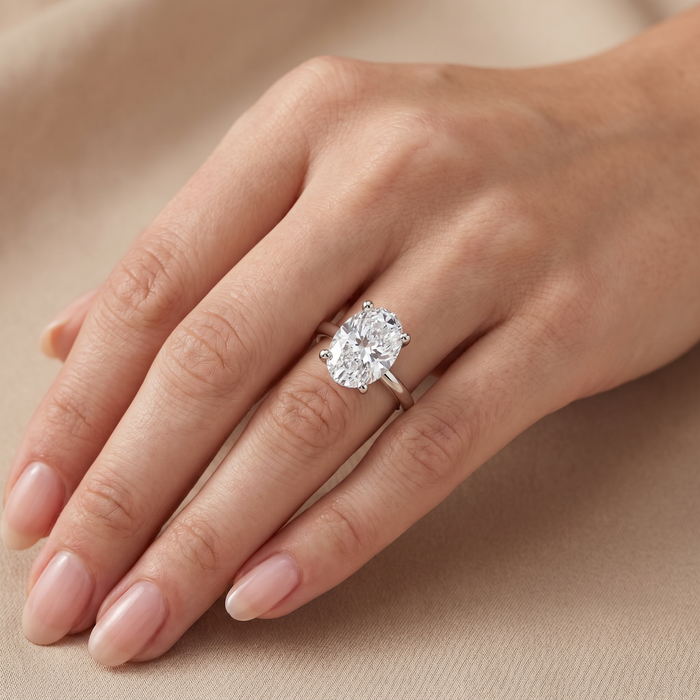 2 1/10Ct Oval Diamond Side Halo Engagement Ring 14k Gold or Platinum Lab Grown