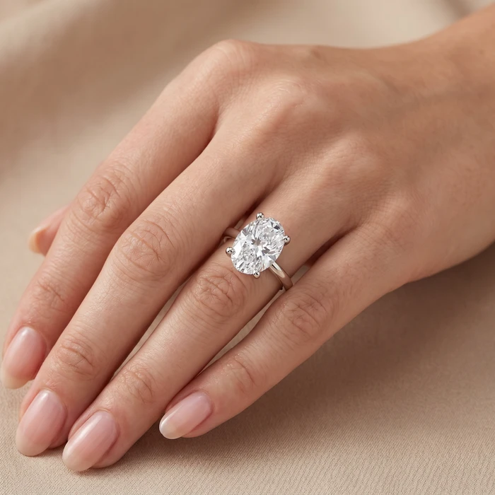 2 1/10Ct Oval Diamond Side Halo Engagement Ring 14k Gold or Platinum Lab Grown