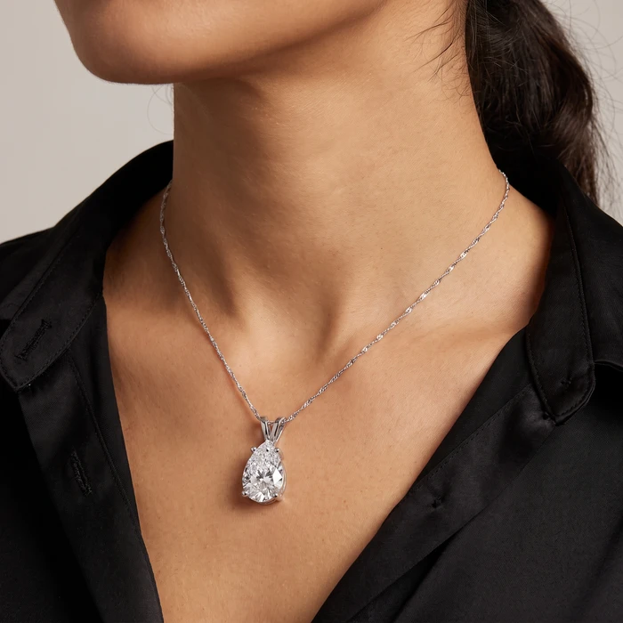 4Ct Solitaire Pear Shape Diamond Pendant Lab Grown 14k Gold 18" Necklace