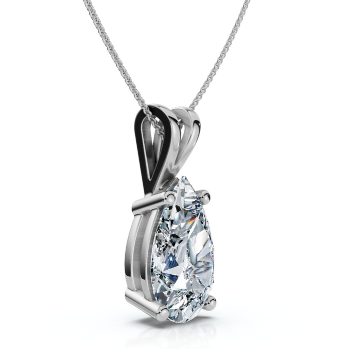 4Ct Solitaire Pear Shape Diamond Pendant Lab Grown 14k Gold 18" Necklace