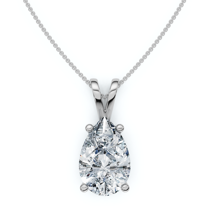 4Ct Solitaire Pear Shape Diamond Pendant Lab Grown 14k Gold 18" Necklace