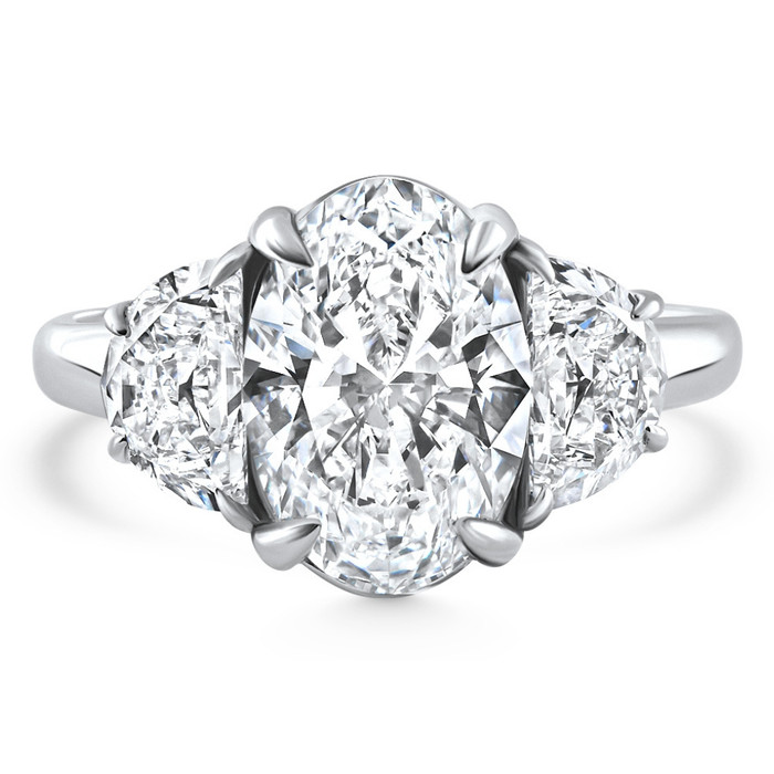 Certified 4.40Ct Oval & Half Moon Diamond Engagement Ring White Gold Lab Grown