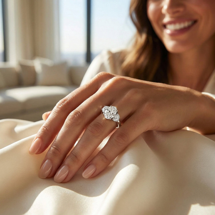 Certified 4.40Ct Oval & Half Moon Diamond Engagement Ring White Gold Lab Grown