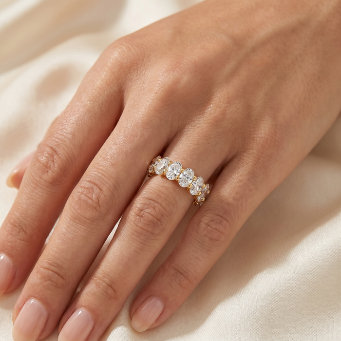 8Ct Oval Diamond Eternity RIng 14k Gold Platinum Band Lab Grown