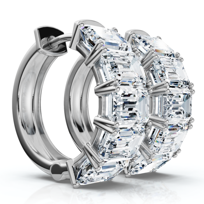 6Ct Emerald Cut Diamond Hoops 14k Gold Lab Grown Earrings