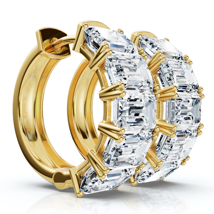 6Ct Emerald Cut Diamond Hoops 14k Gold Lab Grown Earrings