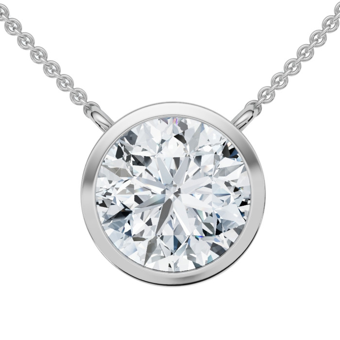 3Ct Solitaire Beezel Diamond Pendant Necklace 18" 14k Gold Lab Grown