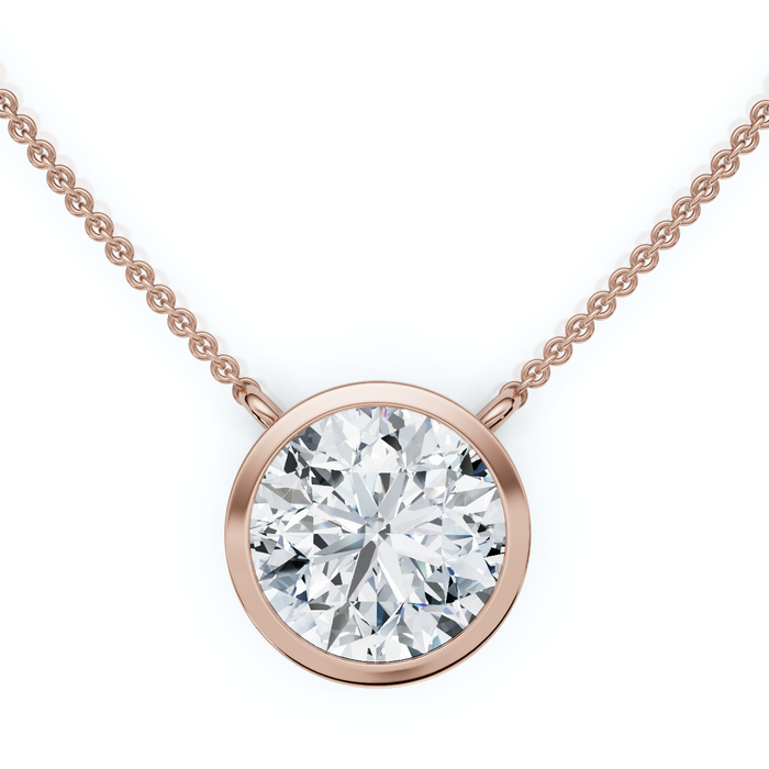 3Ct Solitaire Beezel Diamond Pendant Necklace 18" 14k Gold Lab Grown