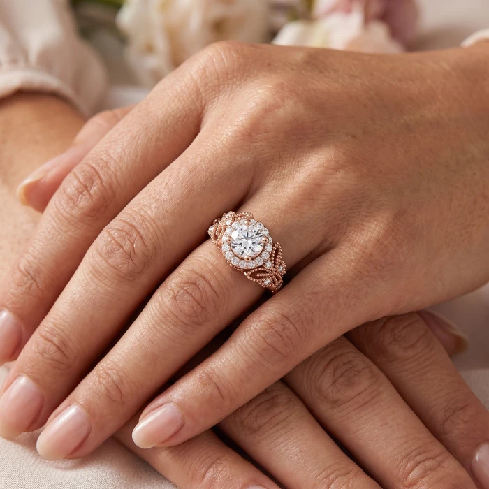 1Ct Vintage Accent Halo Diamond Engagement Ring 14k Gold or Platinum Lab Grown