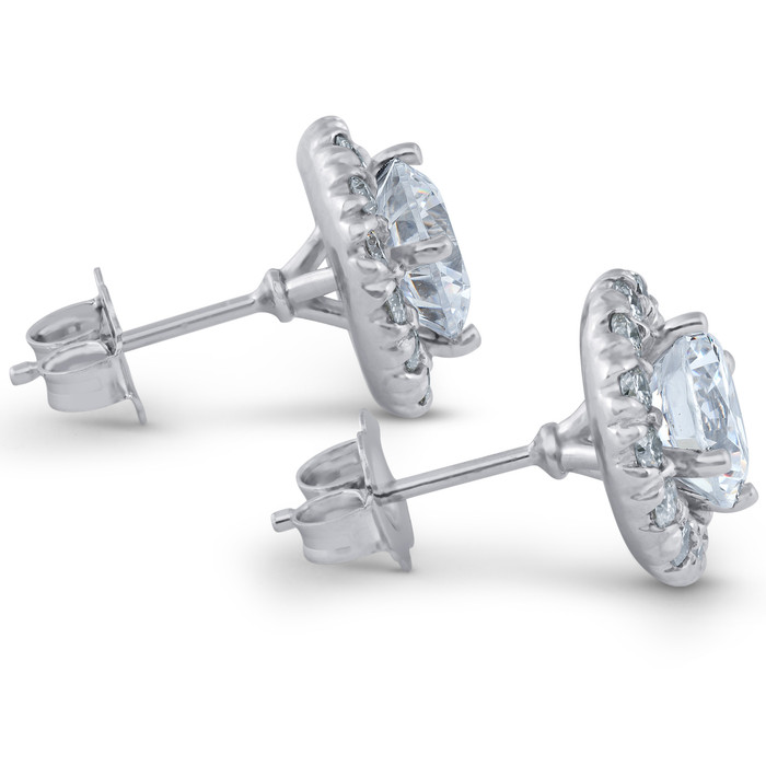 3Ct TW Round Halo Diamond Studs 14k White Gold Lab Grown 11.5mm