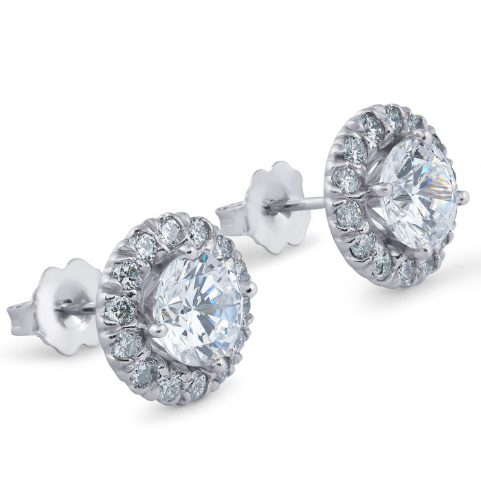 3Ct TW Round Halo Diamond Studs 14k White Gold Lab Grown 11.5mm