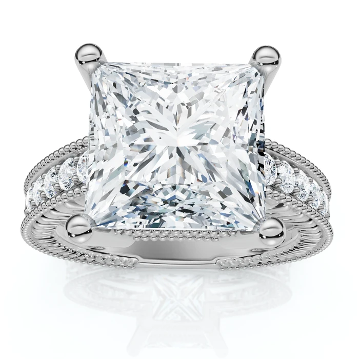Certified 4 1/5Ct Princess Cut Diamond Vintage Engagement Ring Lab Grown