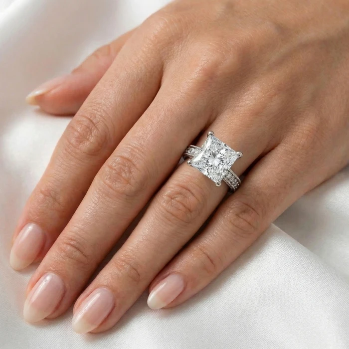 Certified 4 1/5Ct Princess Cut Diamond Vintage Engagement Ring Lab Grown