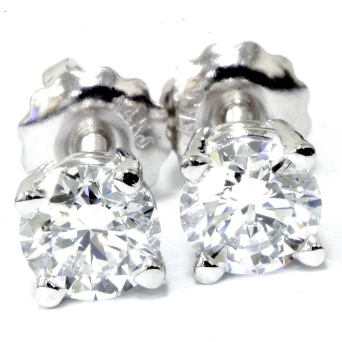 I/VS 1/2ct Genuine Round Diamond Studs Screw Back 14K White Gold