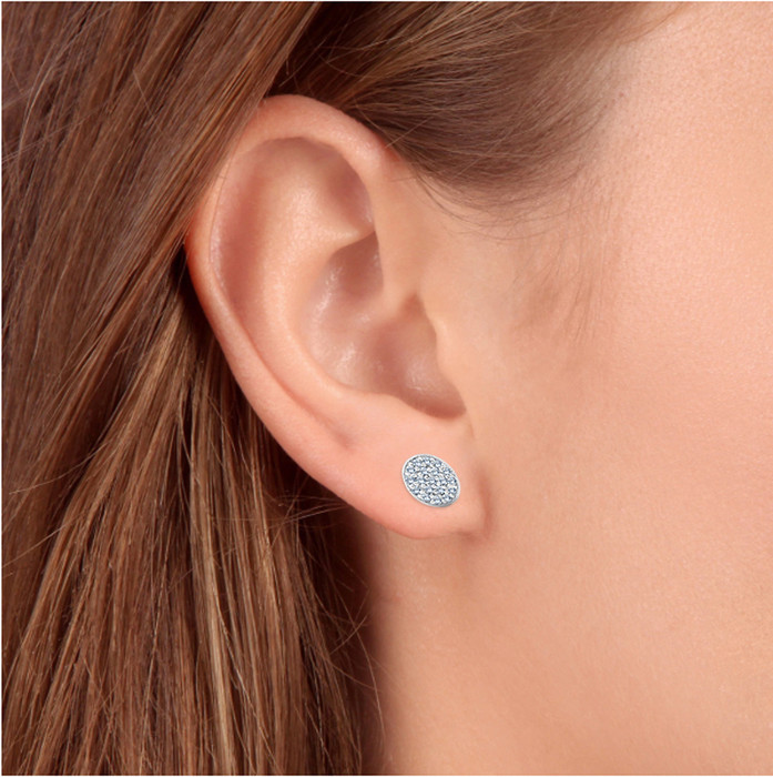3/8 Ct EX3 Lab Grown Diamond Pave Studs Womens Earrings Lab Grown 14k White Gold 8mm