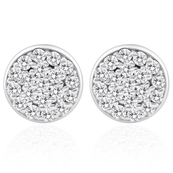 3/8 Ct EX3 Lab Grown Diamond Pave Studs Womens Earrings Lab Grown 14k White Gold 8mm