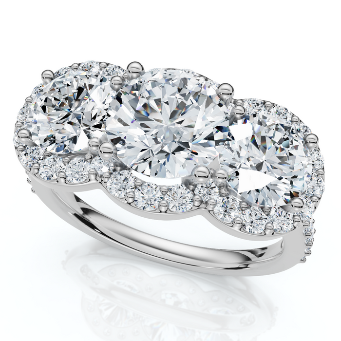 Certified 3 3/4Ct Three Stone Diamond Engagement Ring 14k Gold Lab Grown
