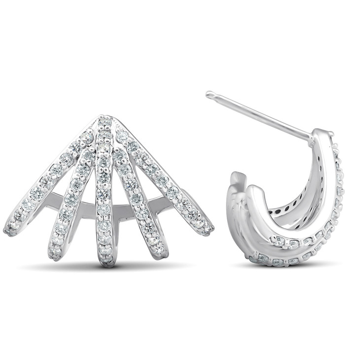 1 Ct Diamond Burst Studs Womens Huggie Earrings 14k White Gold Lab Grown