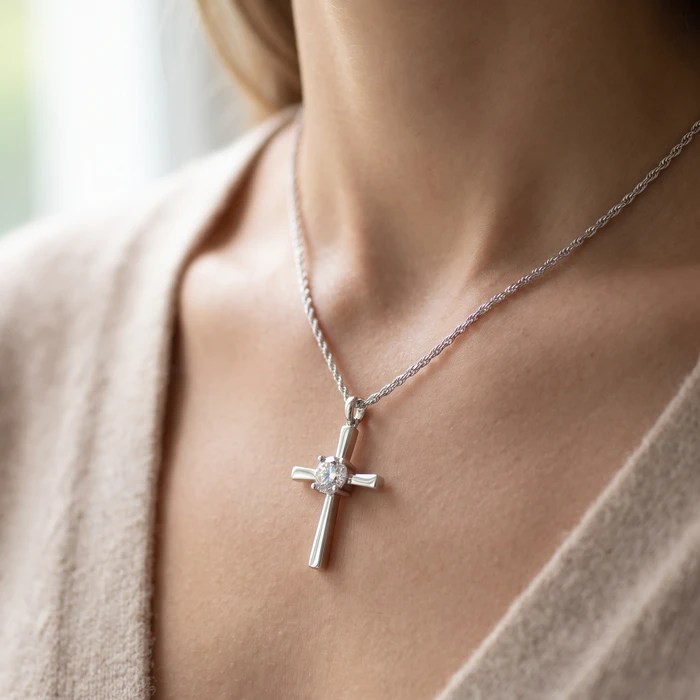 1Ct Diamond Cross Gold 18" Necklace Lab Grown 30mm Tall