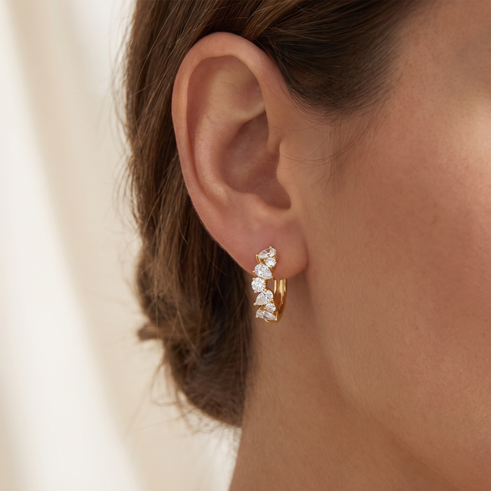2Ct Pear & Round Ali Diamond Hoops 14k Gold 19mm Earrings Lab Grown