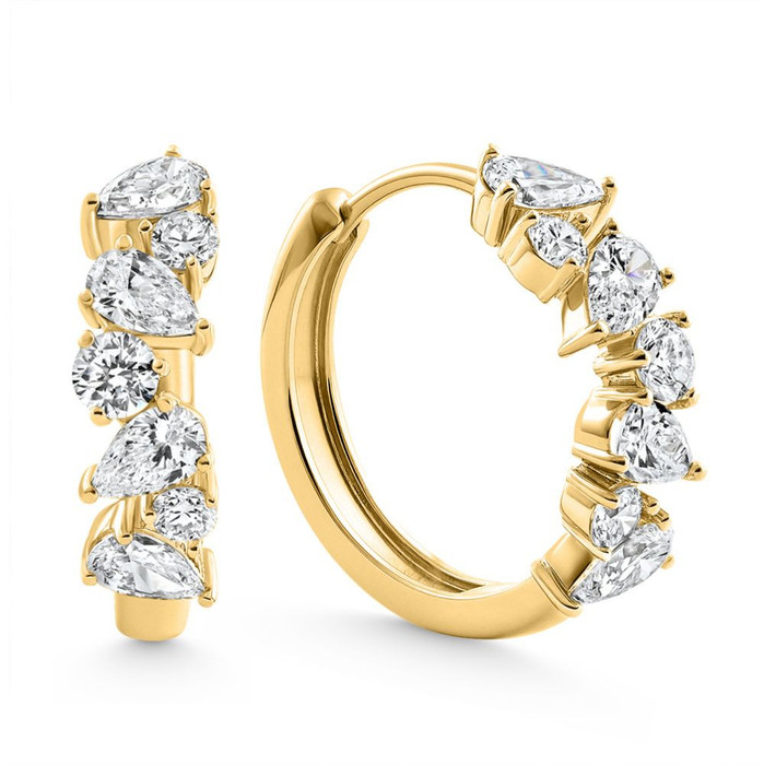 2Ct Pear & Round Ali Diamond Hoops 14k Gold 19mm Earrings Lab Grown