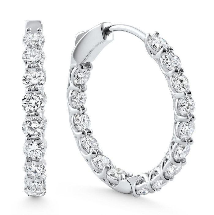 3Ct Round Diamond Hoops 14k Gold 1" Tall Lab Grown