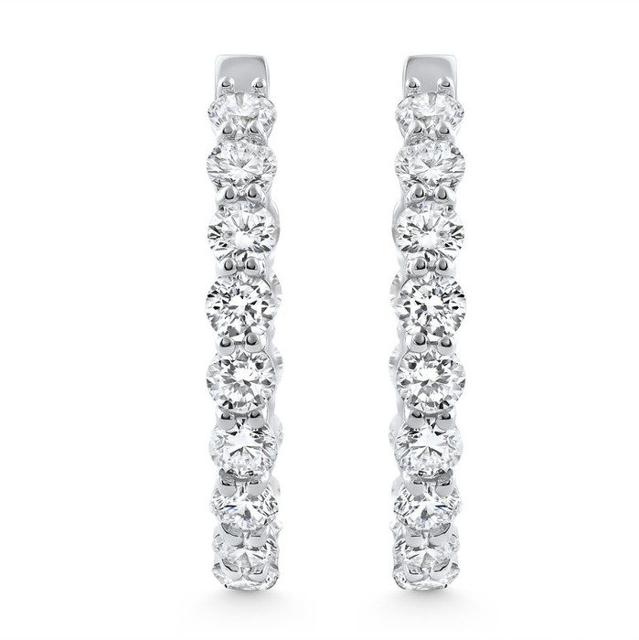 3Ct Round Diamond Hoops 14k Gold 1" Tall Lab Grown