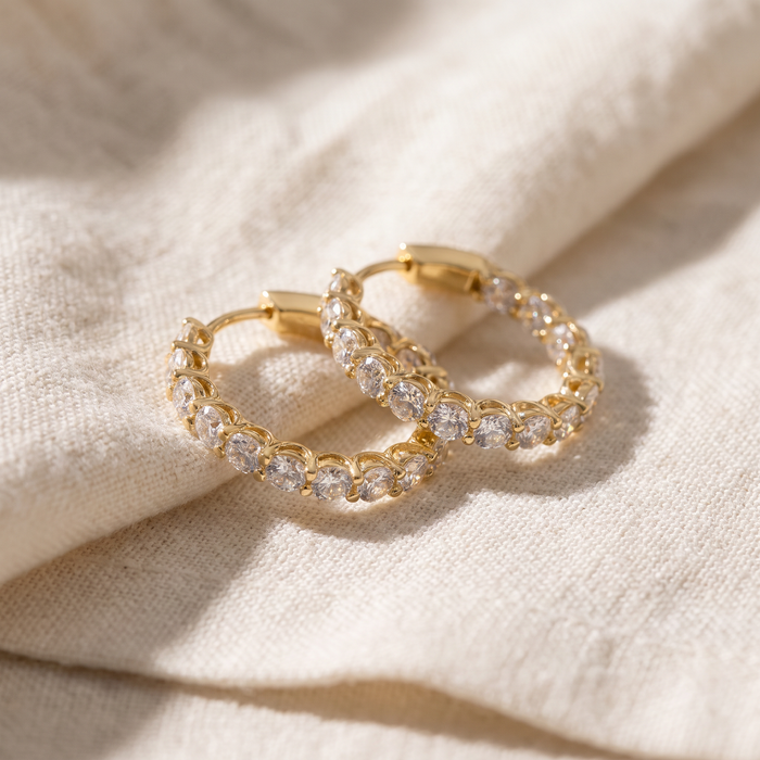 3Ct Round Diamond Hoops 14k Gold 1" Tall Lab Grown