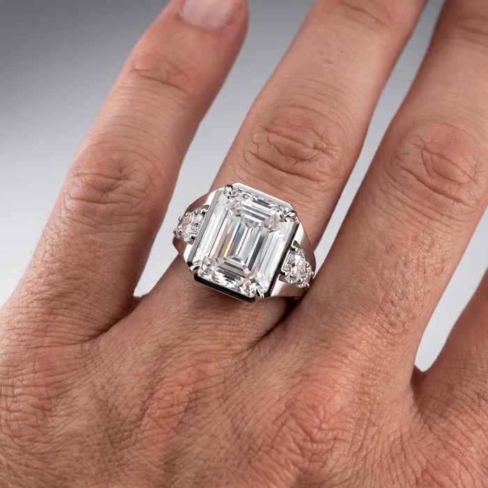 Certified 8Ct Men's Mike Emerald Diamond Anniversary Ring Gold Lab Grown