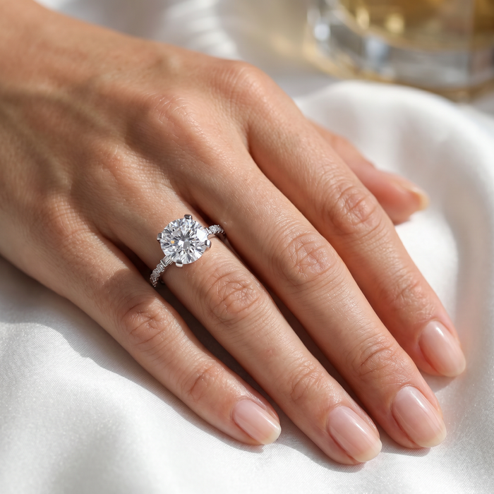 Certified 3Ct Diamond & Baguette Accent Diamond Ring 14k Gold or Pt Lab Grown