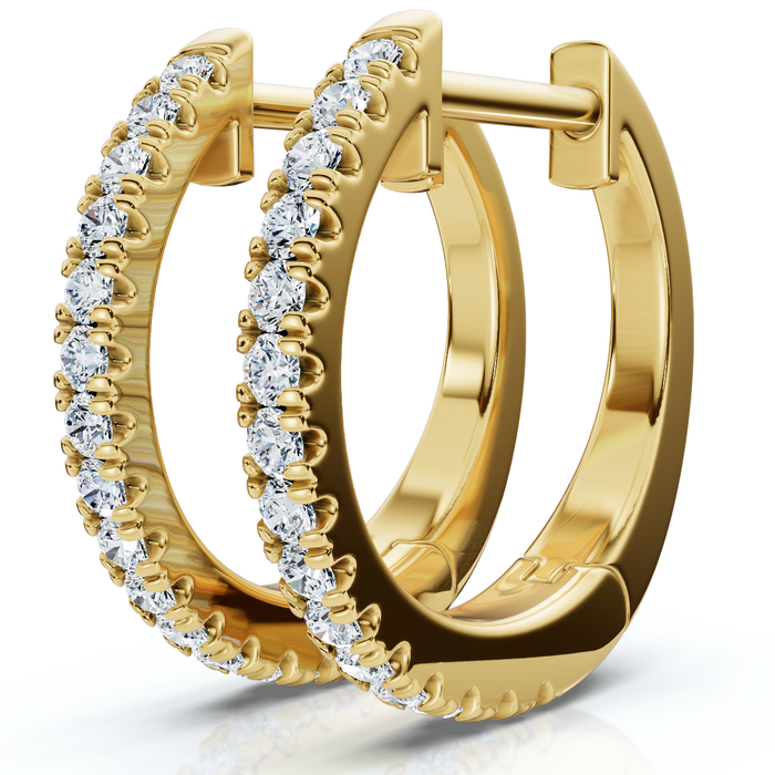 Small Diamond Hoop Earrings 14k White or Yellow Gold Lab Grown 1/2" Tall