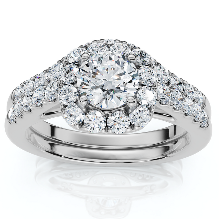 1 1/10Ct Cushion Halo Diamond Engagement Ring & Matching Band Gold/Pt Lab Grown 1 1/10Ct Cushion Halo Diamond Engagement Ring & Matching Band Gold/Pt Lab Grown